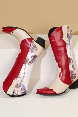 Print Chunky Heel Boots