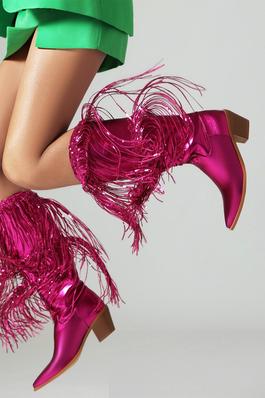 Sequin Fringe Pointed Toe Boots