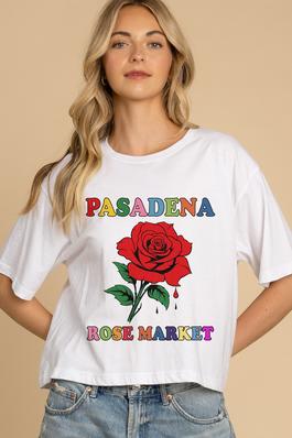 Colorful Pasadena rose market cropped graphic Tee