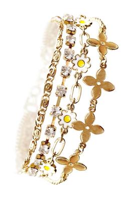 Gold Daisy Flower 4 Layer Chain Bracelet