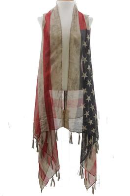 USA Distressed Flag Tassel Long Tail Vest