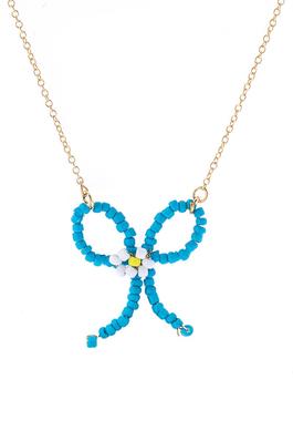 Seed Bead Flower Bow Necklace
