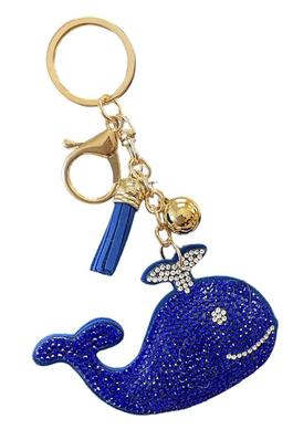 Blue Crystal Whale Puffy Keychain