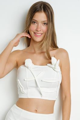 Floral Applique Cropped Strapless Tube Top