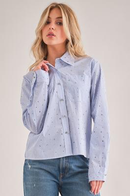 Button Down Long Sleeve Embellished Shirt