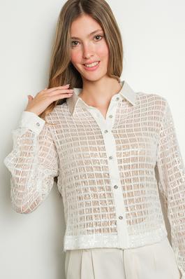 Sequin Lace Button Down Shirt