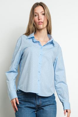 Embellished rhinestone button down cotton shirt