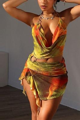 Multicolor Sling Strap Mini Dress