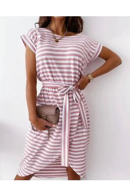 Boho Stripe Surplice Midi Dress with Belt