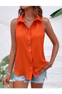 CRINKLE SLEEVELESS BUTTON FRONT SHIRTS TOPS