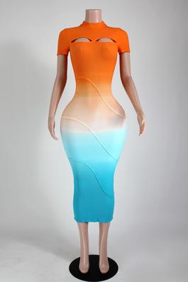 OMBRE CHEST CUT-OUT BODYCON MAXI DRESS