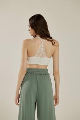 Seamless Triangle Lace Ribbed Knit Bralette