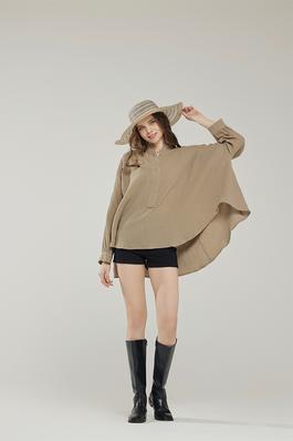 Oversized Pleat Ballon sleeve High and low Top