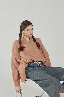Oversized Pleat Ballon sleeve High and low Top