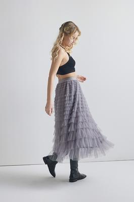 High Waisted Layered Ruffle Tulle Long Maxi Skirt 