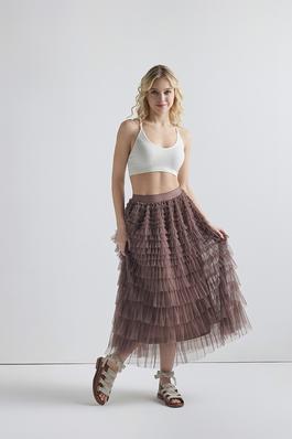 High Waisted Layered Ruffle Tulle Long Maxi Skirt 