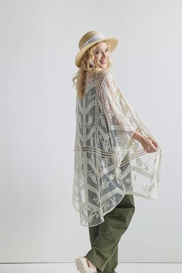 See-Through Embroidered Mesh Leaf Cocoon Cardigan