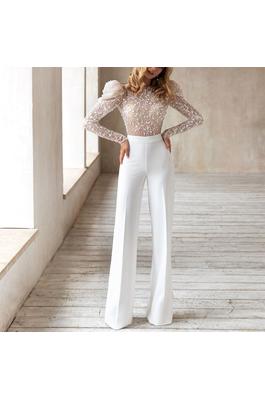 Round Neck Long Sleeve Long Pants Backless Jumpsuit