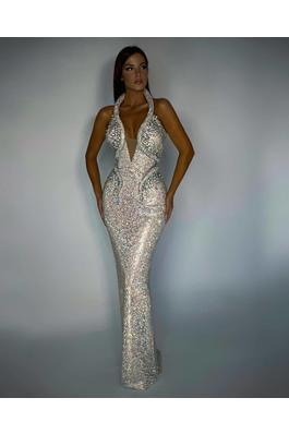 Sequins tight body trailing evening dress