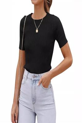 Knit T-Shirt With Round Neckline In Solid Color