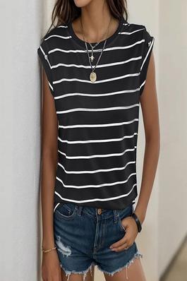 Sleeveless Striped Casual T-Shirt For Fashion