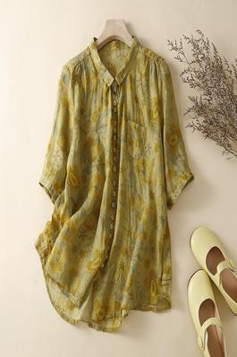 Loose Fitting Mid-Sleeve Floral Thin Cardigan Blouse