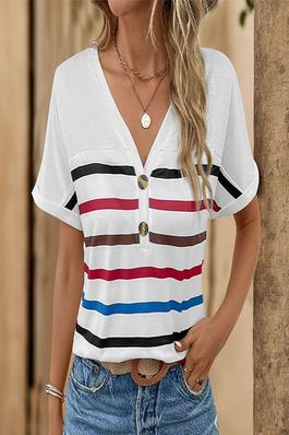 Versatile Off-Shoulder Striped Short-Sleeve T-Shirt