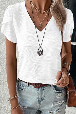 Solid Color V-Neck Short Sleeve Casual Loose T-Shirt