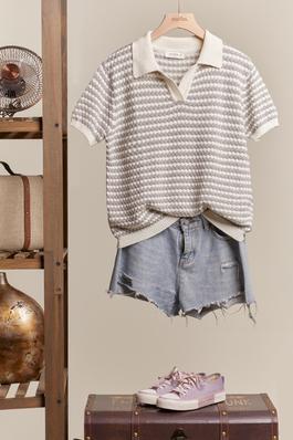 Striped Short Sleeve Knit Top