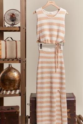 Stripe Sleeveless Crop Top and Maxi Skirt Set