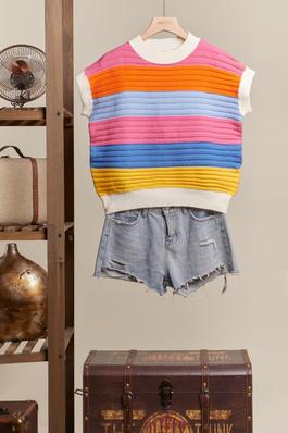 Sleeveless Stripe Knit Sweater Top