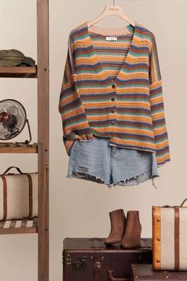 Multi Color Striped Button Down Cardigan