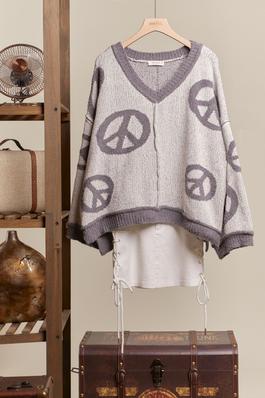 V Neck Peace Embroidered Sweater