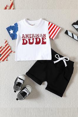 Boys' Casual Letter Top And Shorts Two-Piece Set