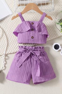 Girls Halter Ruffled Top And Lace-Up Shorts Two-Piece Set