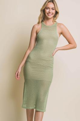Side Slit Crochet Midi Dress