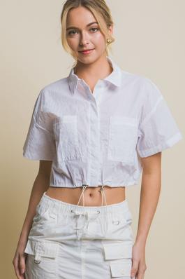 Cropped Shirt Top with Adjustable Toggles