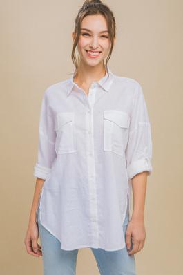Oversize Loose Fit Linen Blend Shirt
