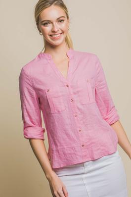 Linen Button-Down Shirt with Adjustable Sleeves