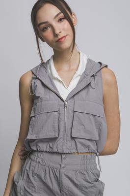 Hooded Cargo Vest with Front Pockets