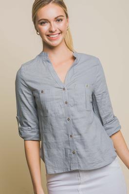 Linen Button-Down Shirt with Adjustable Sleeves