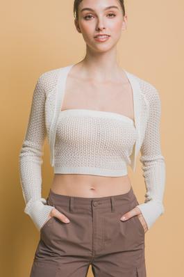 Open Knit Bandeau Top and Cardigan Set