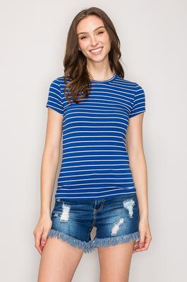 Striped Cotton Short Sleeve Casual Knit Tee Top