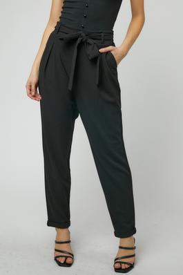 Tie Waist Pockets Casual Knit Relaxed Capri Pants