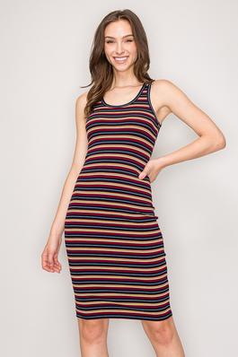 Striped Scoop Neck Sleeveless Knit Midi Tank Dress