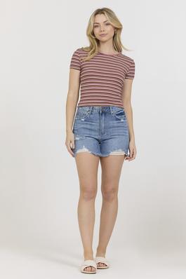 Basic Ribbed Striped Short Sleeve Crop Top