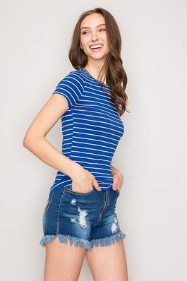 Striped Cotton Short Sleeve Casual Knit Tee Top