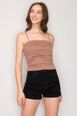 Ruched Cinched Side Detachable Bra Tube Top