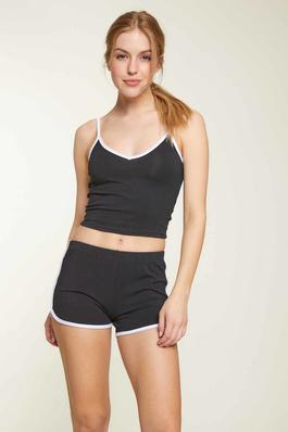 Contrast Binding Cropped Cami Shorts Two Piece Set