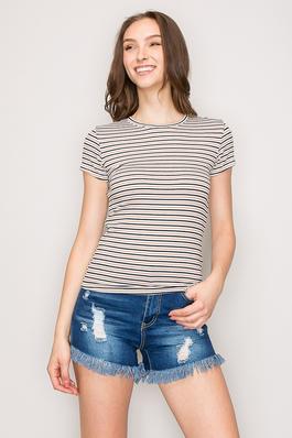 Striped Crew Neck Short Sleeve Knit Top